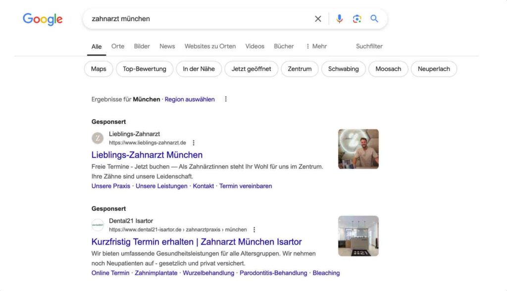 Google SEA Anzeigen Zahnarzt