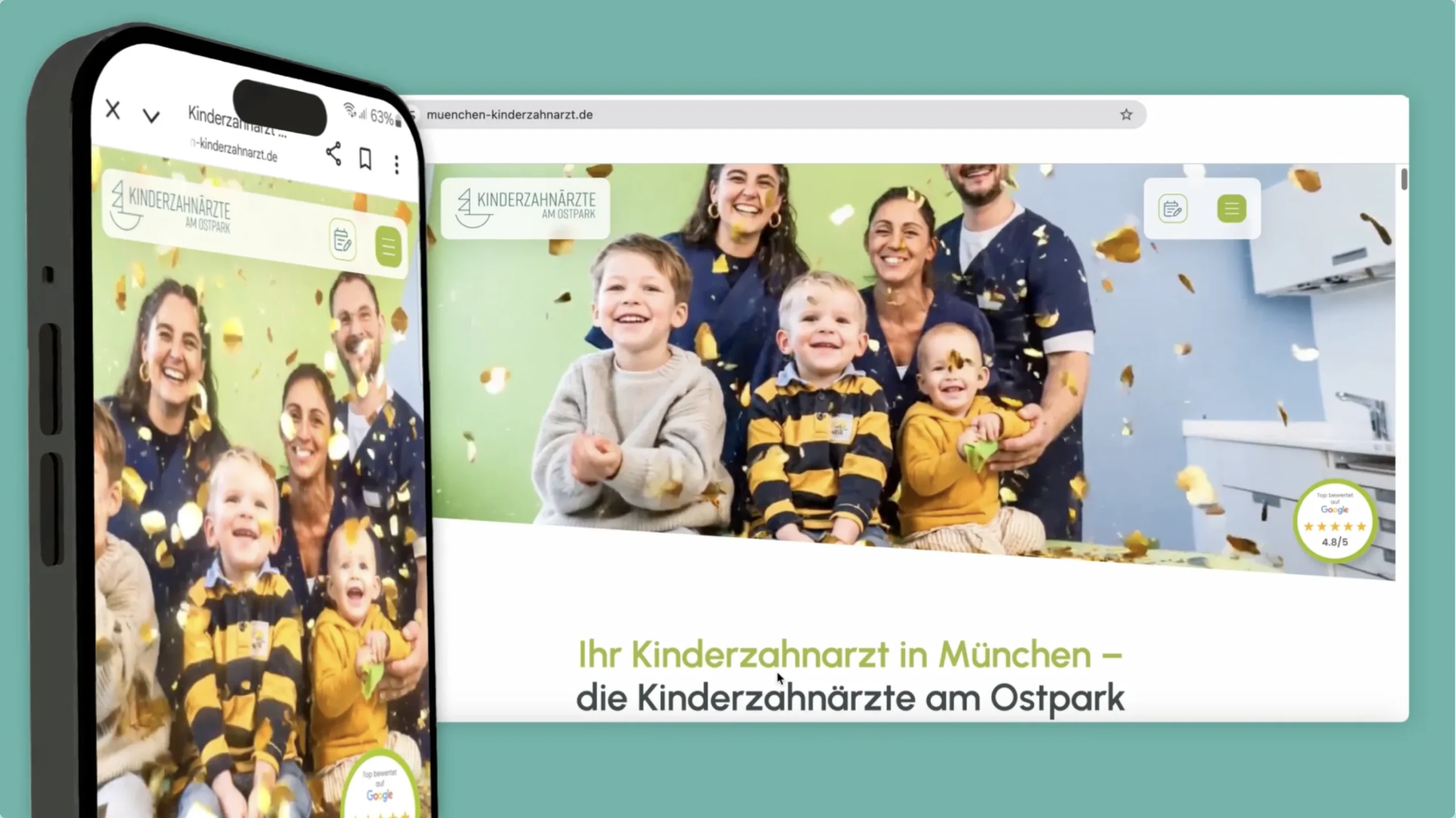 Website der Kinderzahnärzte am Ostpark in München auf Desktop und Smartphone