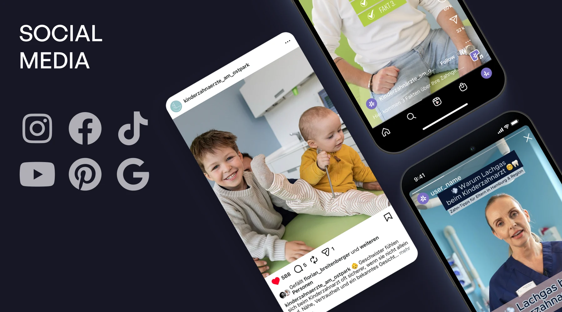 Social Media Marketing für Zahnärzte: Instagram-Beiträge einer Praxis auf dem Smartphone