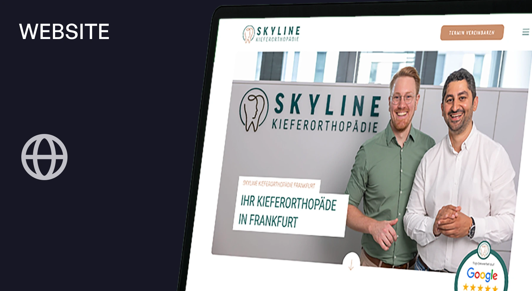 Website für Zahnärzte: Praxiswebsite von Skyline Kieferorthopädie auf Laptop und Smartphone
